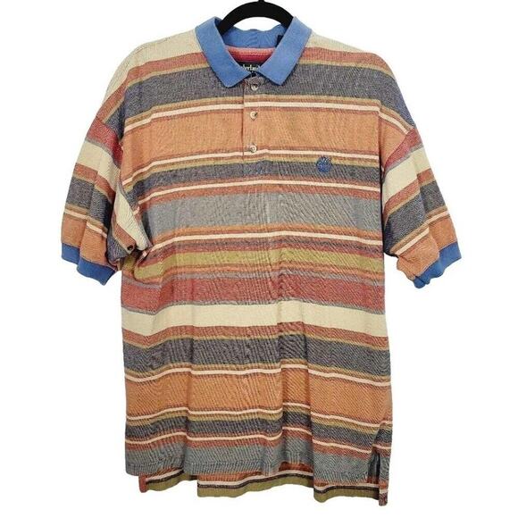 Timberland Weather Gear Mens Preppy Short Sleeve Striped Polo Shirt Size Large - Picture 1 of 12
